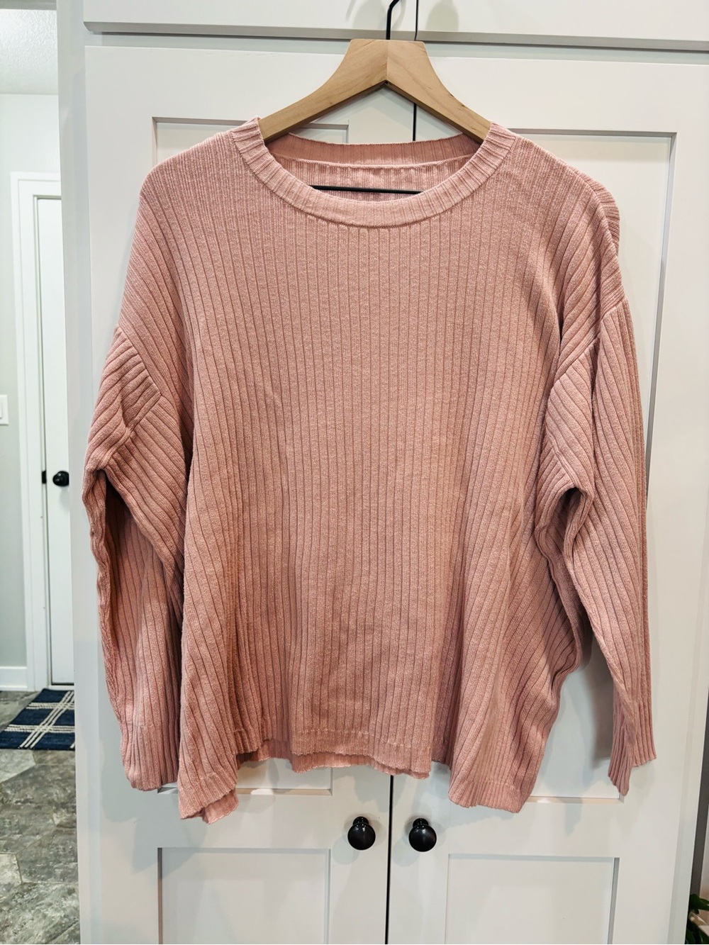 Eileen Fisher Organic Cotton Oversized Ribbed Crewneck Sweater in Dusty Rose